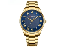 Relógios Masculinos com Aço Inoxidável e Metal Casual Relógio de Quartzo Impermeável Data Nas Mãos Relógio para Homem-Concha Dourada Azul VEANXIN