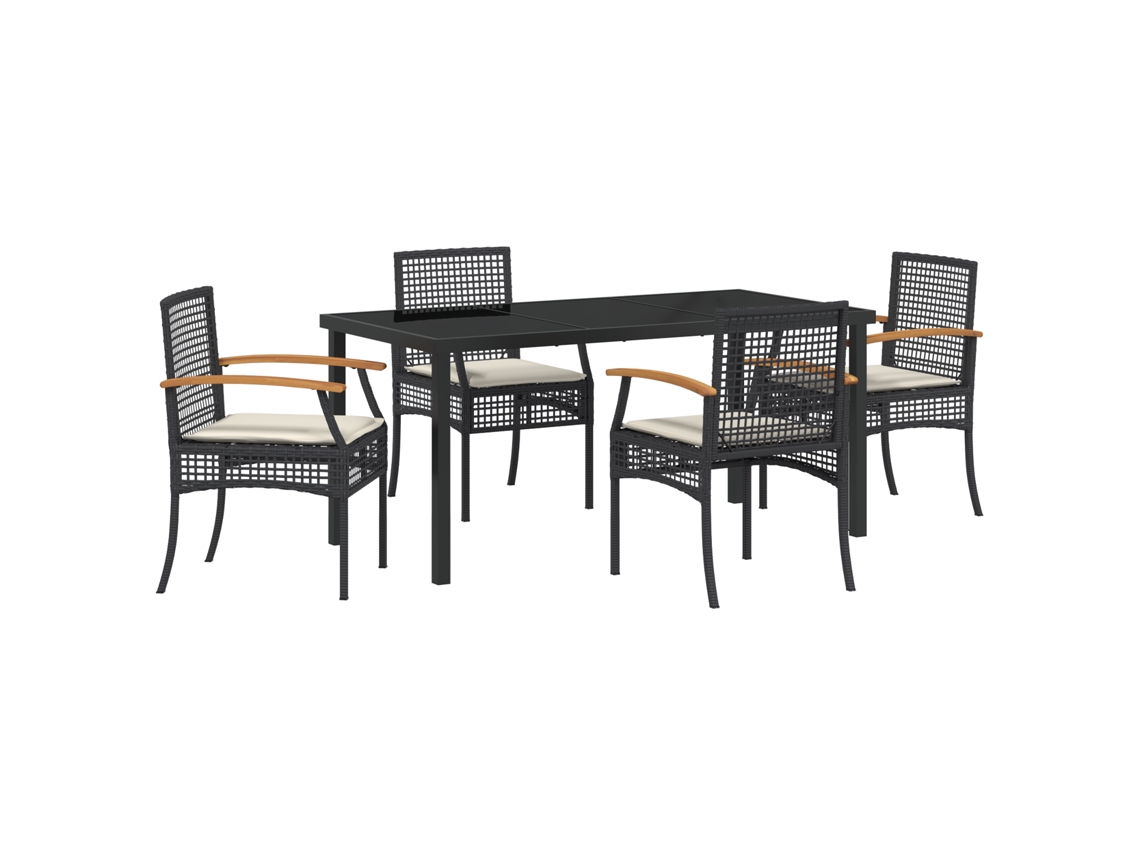 Conjunto 5 De Jantar De Jardim Com E Almofadas Vidaxl Preto Vime Pe
