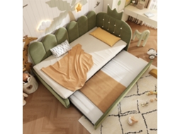 Sofá cama 90x200 cm em veludo verde com cama auxiliar 90x190 cm, design coroa, ideal para quarto infantil ou hóspedes, sem colchão VSOGA