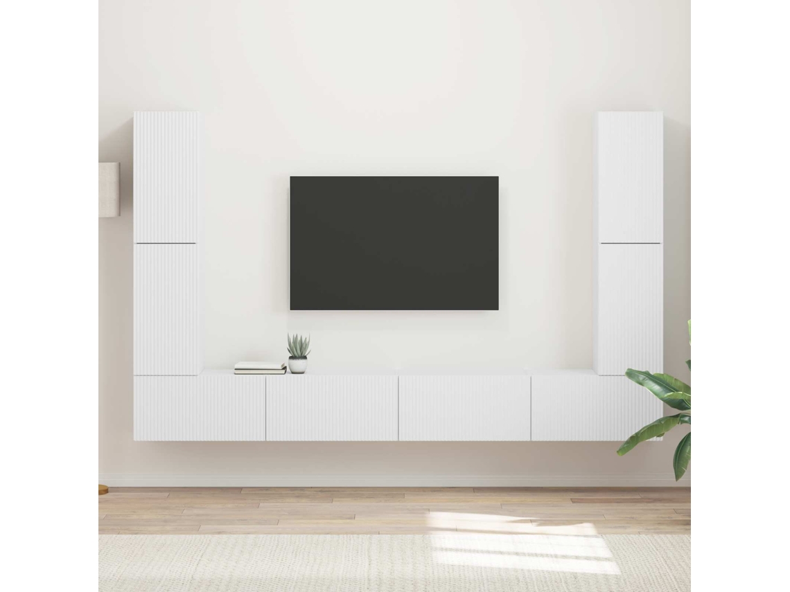 Conjunto De Móvel De Tv 8 Pcs Branco Madeira Processada