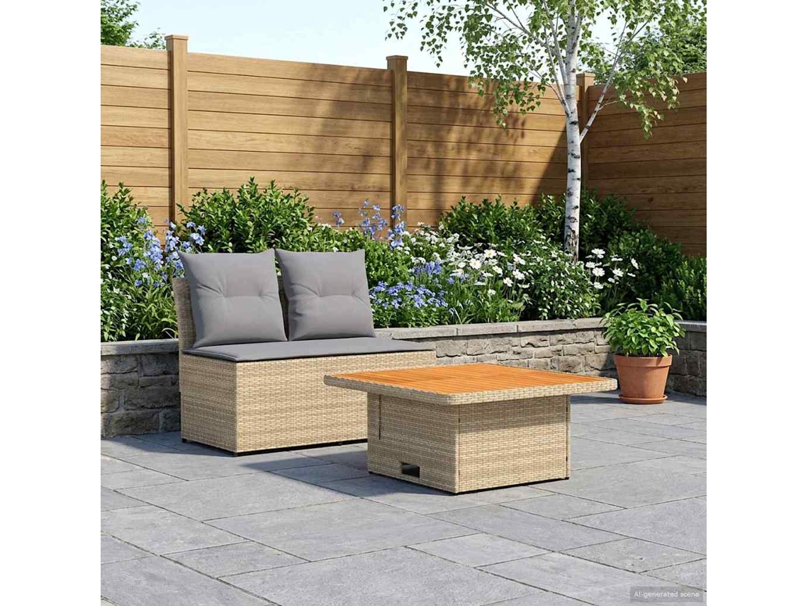Vidaxl 2 Peça Sofá Do Meio Para Jardim Com Mesa Elevatória Vime Pe