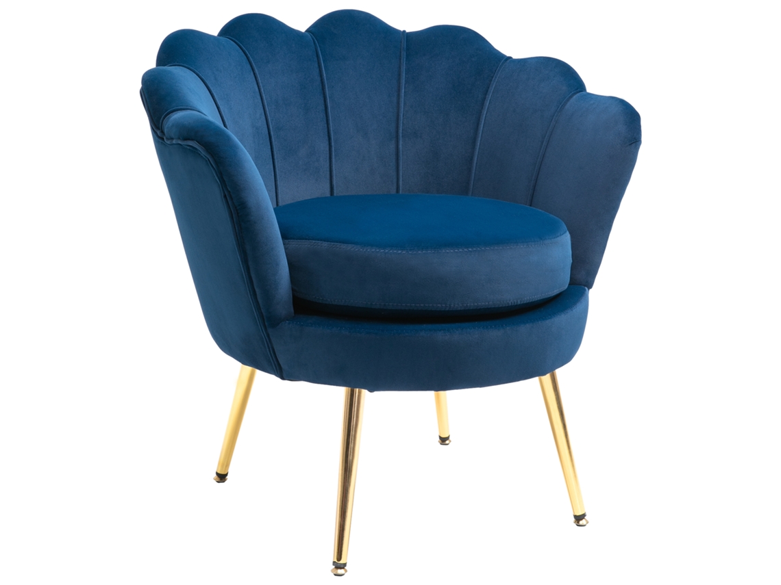Poltrona Concha Veludo Azul (pernas Metálicas Douradas)