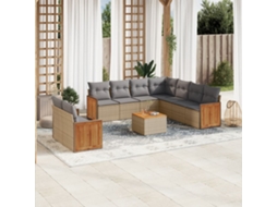 Vidaxl 10 Pcs Conjunto De Sofás P/ Jardim Com Almofadões Vime Pe Bege