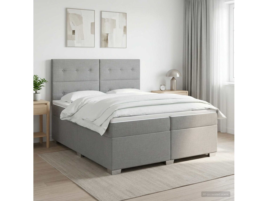 Vidaxl Cama Box Spring Com Colchão Cinzento-claro 200 X 200 Cm Tecido