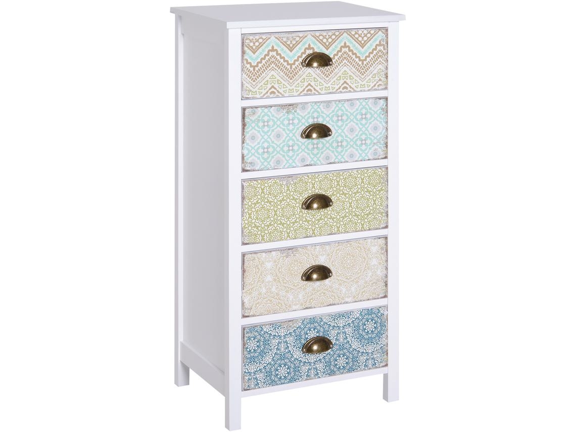Cómoda Com 5 Gavetas Mdf, Madeira De Pinho Cor Multicor 46x34x97,5 Cm Homcom