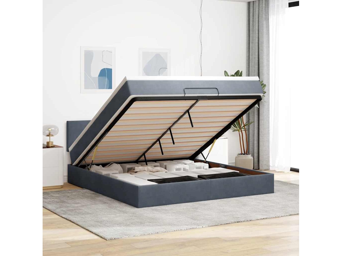 Vidaxl Estrutura De Cama Otomana Com Colchão 160x200cm Cinzento Escuro