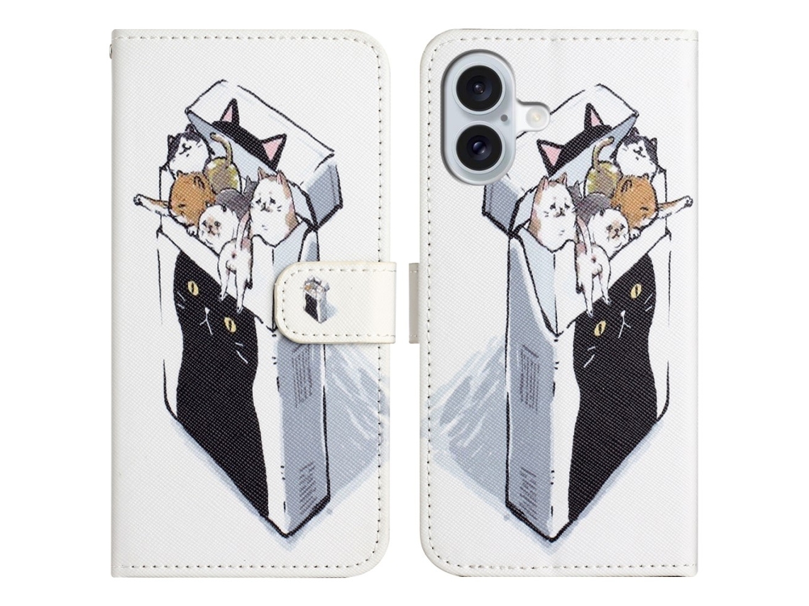 Capa Em Couro Pu Para Apple Iphone 16 Plus - Gatos