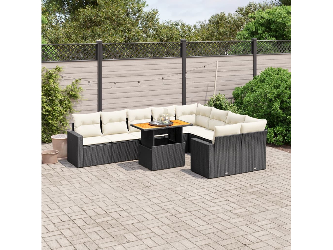Vidaxl 10 Pcs Conjunto Sofás De Jardim C/ Almofadões Vime Pe Preto