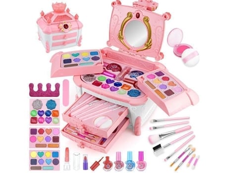 Conjunto de maquiagem Hom2seeker com 50 peças para meninas, bolsa de cosméticos lavável, brinquedo de maquiagem