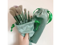 (verde) Conjunto De 13 Pincéis De Maquiagem Macios E Fofos, Incluindo Estojo Para Armazenamento