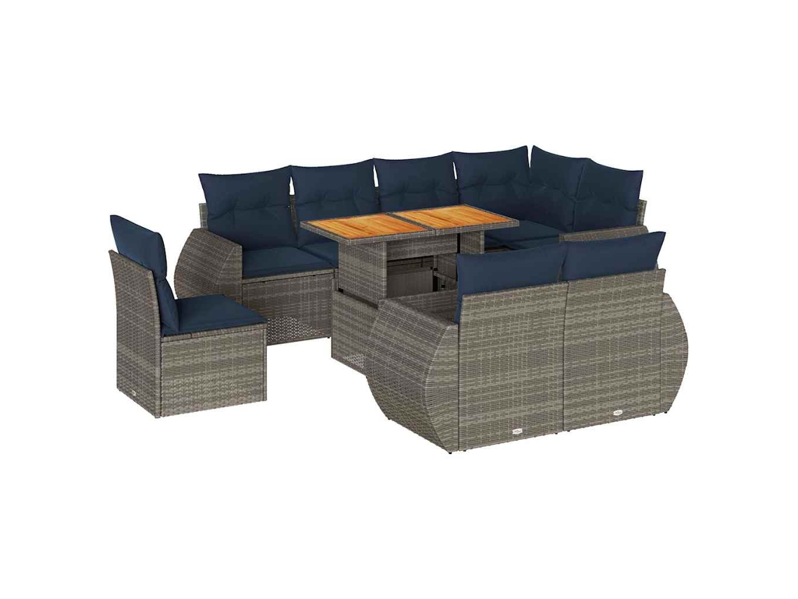 Conjunto de 9 Sofás para Jardim com Almofadões Vime Pe Cinzento MAISON EXCLUSIVE (90x200 cm)