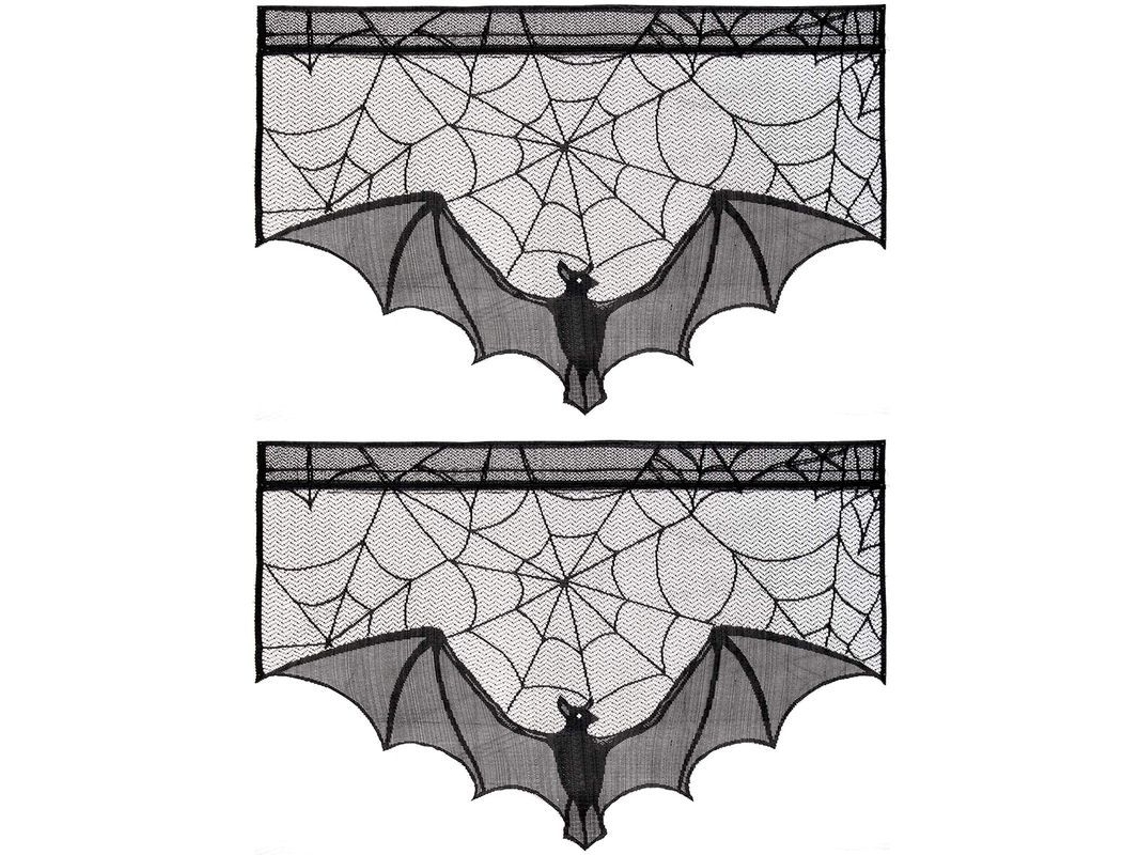 2 capas de valance de lenço para lareira, morcegos pretos NOVA LINE