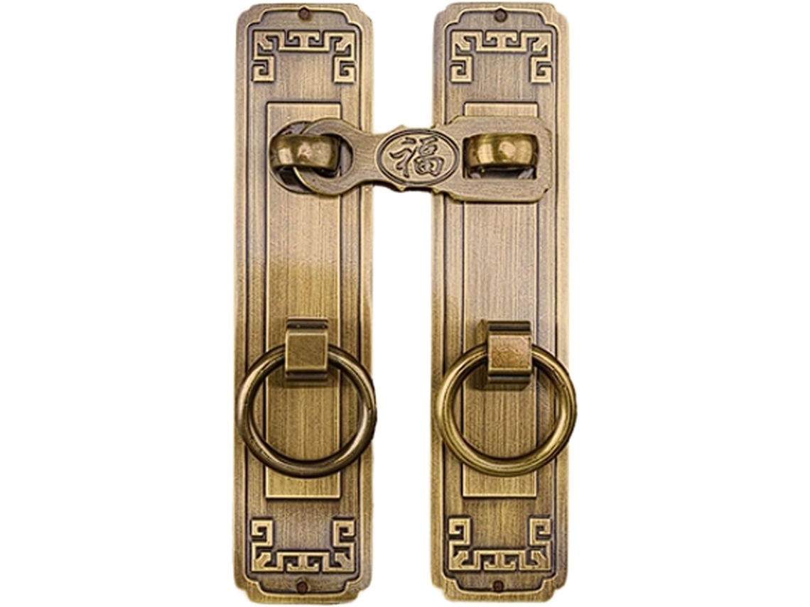 Puxador De Porta Madeira E Latão Em Estilo Chinês, Conjunto De Trinco Antigo Para Pátio, Fechadura Retrô Com Argola