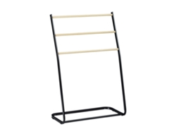Toalheiro De Pé Relaxdays, Metal, 3 Varas Em Aspeto De Madeira, Para Toalhas E Roupa, Axlxp 86x58x30 Cm, Preto