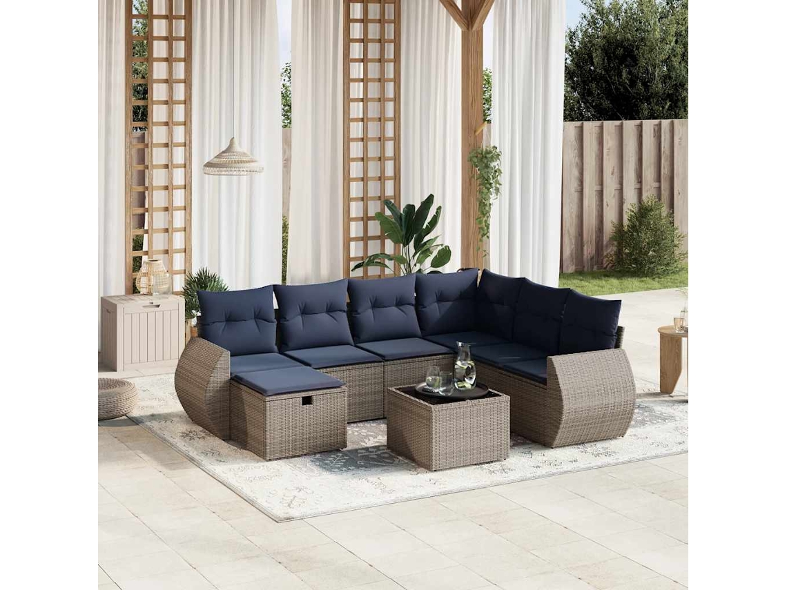 Vidaxl Conjunto De Sofá De Jardim Com 8 Peças E Almofadas Em Rattan Sintético Cinza