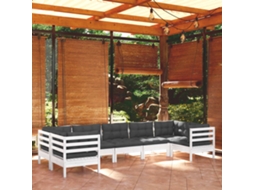 Vidaxl 7 Pcs Conjunto Lounge De Jardim C/ Almofadões Pinho Branco