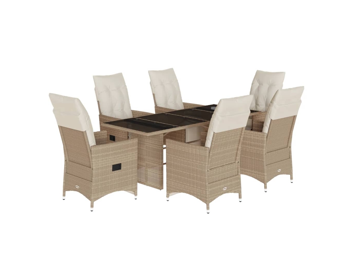 Conjunto de 7 Bistrôs para Jardim com Almofadões Vime Pe Bege MAISON EXCLUSIVE