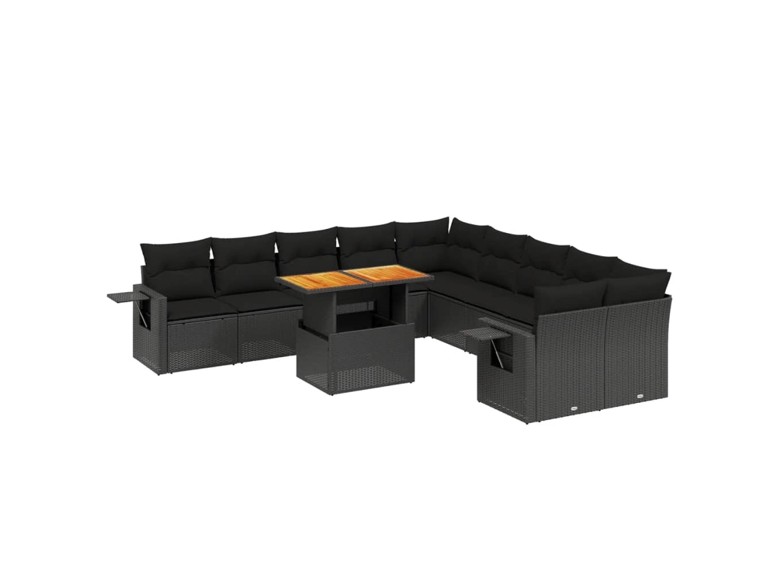 Conjunto de 11 Sofás de Jardim com Almofadões Vime Pe Preto MAISON EXCLUSIVE