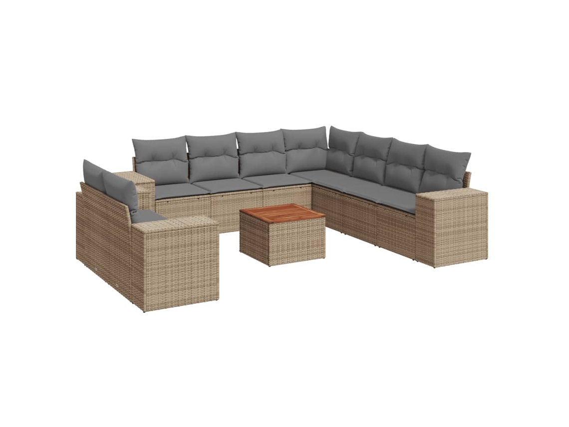 Conjunto de 10 Sofás para Jardim com Almofadões Vime Pe Bege MAISON EXCLUSIVE