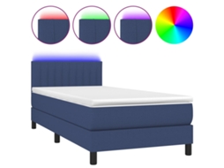 Cama Box Spring com Colchão e Led Tecido Azul MAISON EXCLUSIVE (90x190 cm)