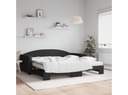 Vidaxl Sofá cama com Gavetão e Colchões 100x200 Cm Tecido Preto