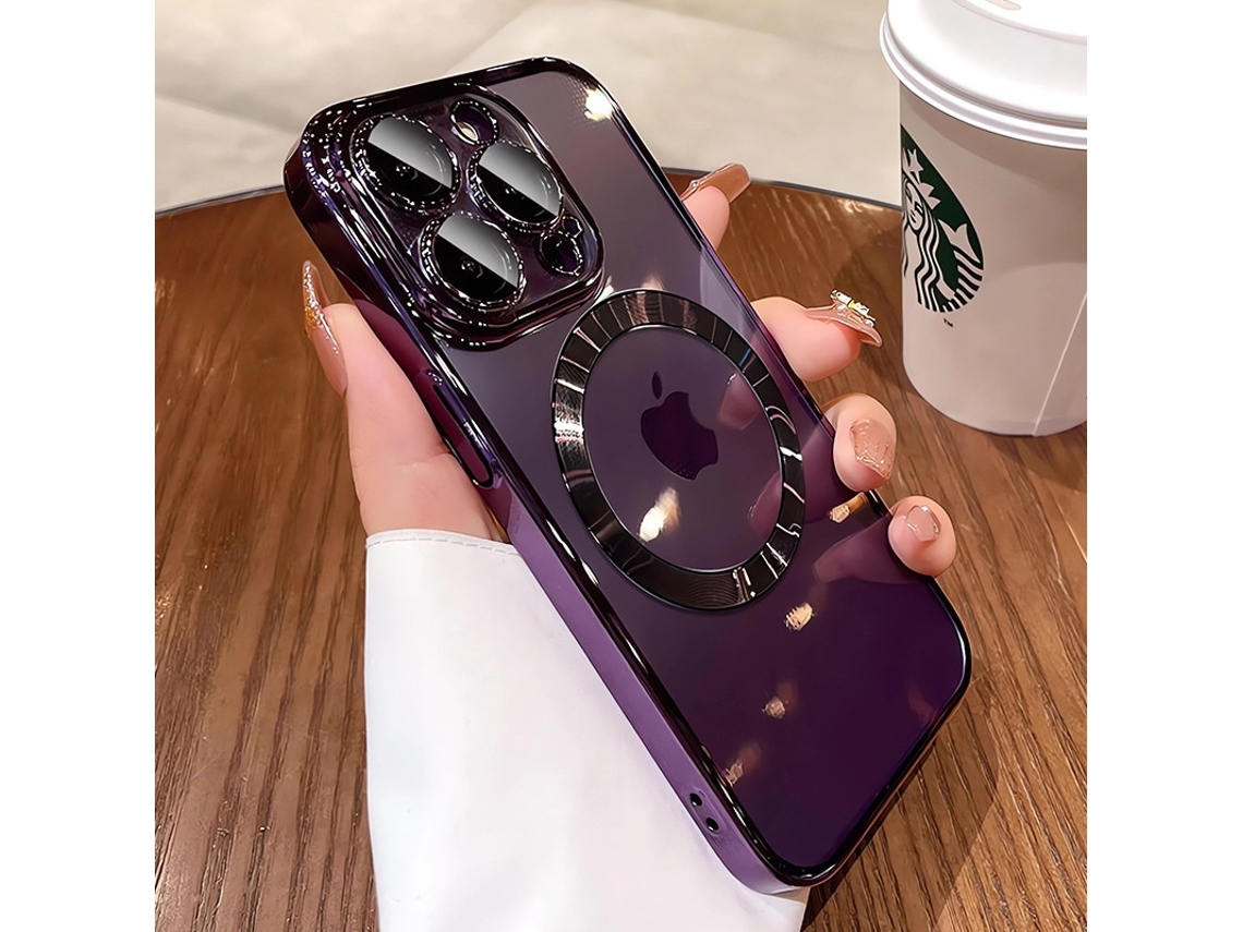 Capa Para Iphone 17 Roxa Escura, Eletroplaqueada, Magnética E Resistente A Impactos.