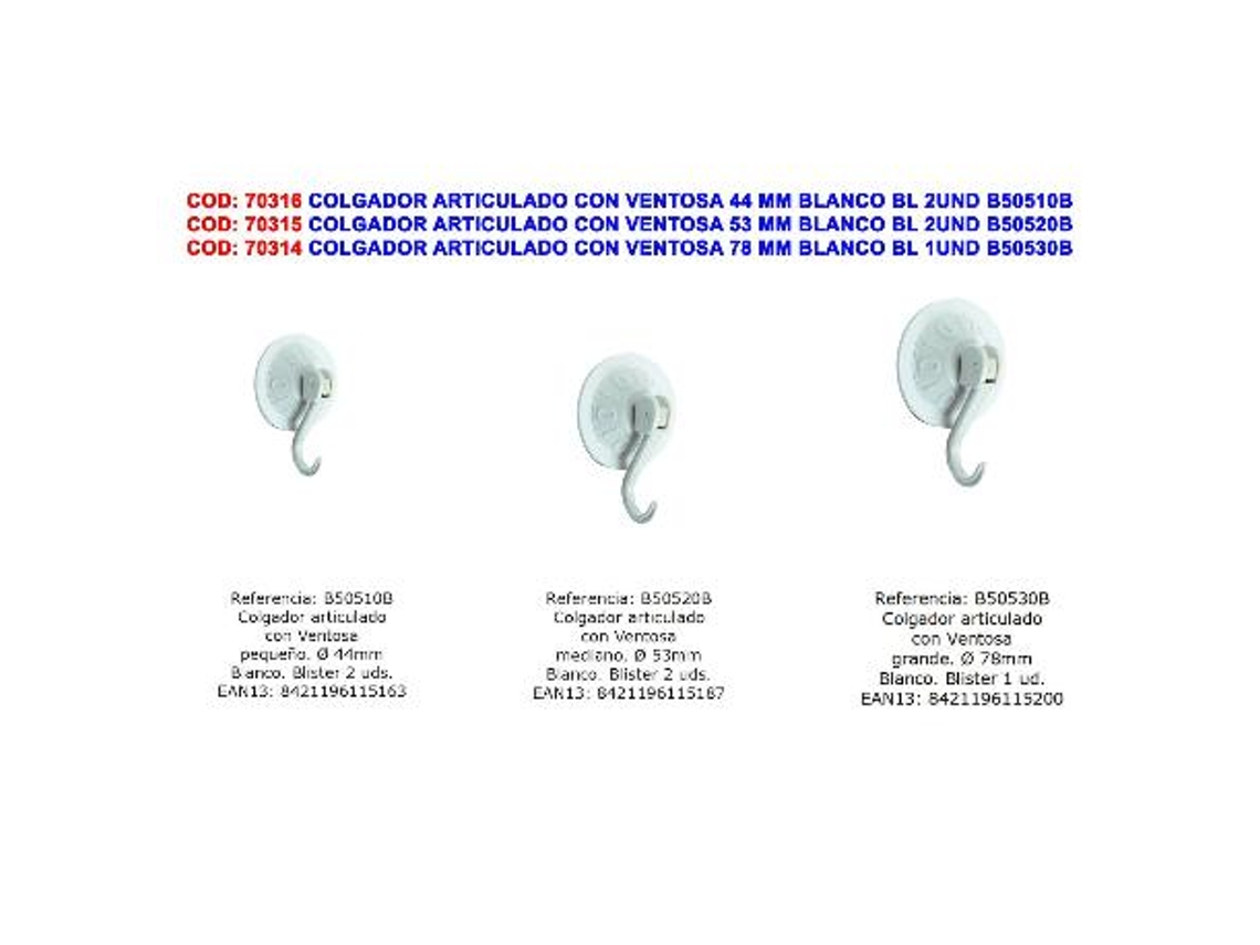 Gancho com Ventosa Brinox - ø53mm - Branco - 2Un.