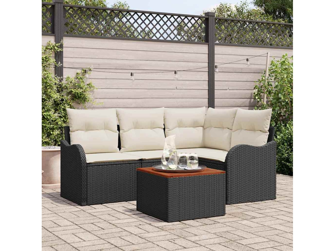 Conjunto De Sofá De Jardim 5 Pcs Preto E Branco Haochrymec