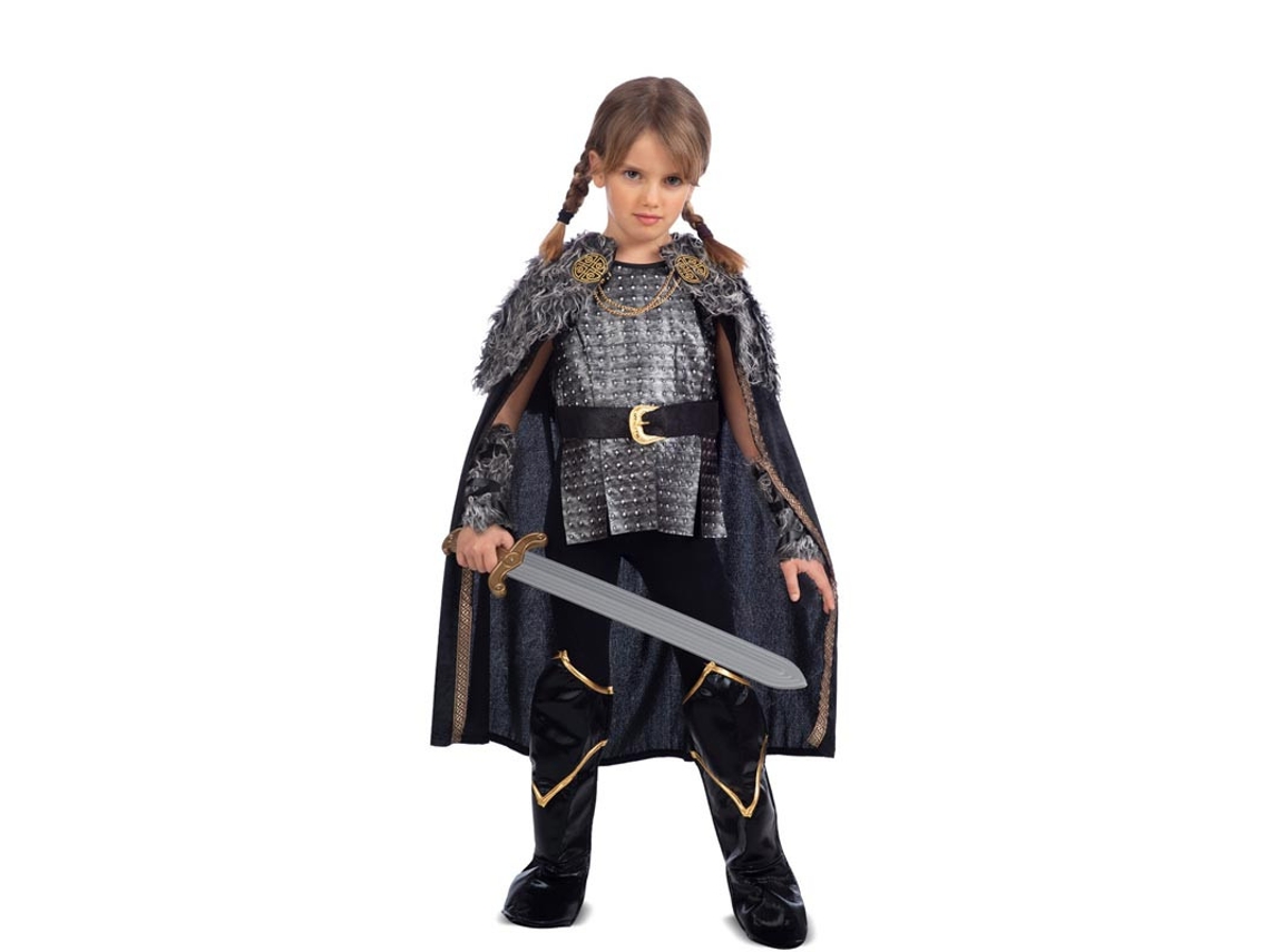 Fato de Viking Lady prateado com capa para menina
