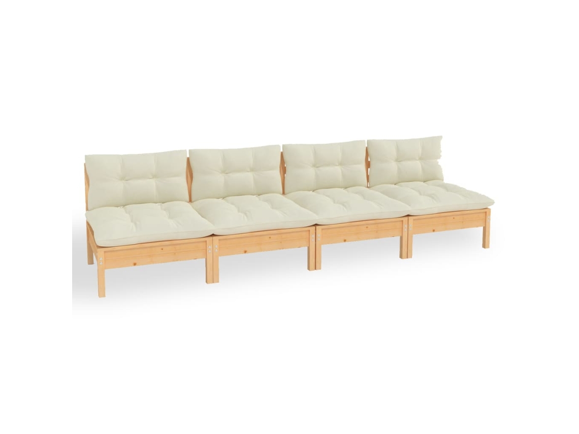Maison Exclusive - Sofá De Jardim 4 Lugares Com Almofadões Cor Creme Pinho Maciço