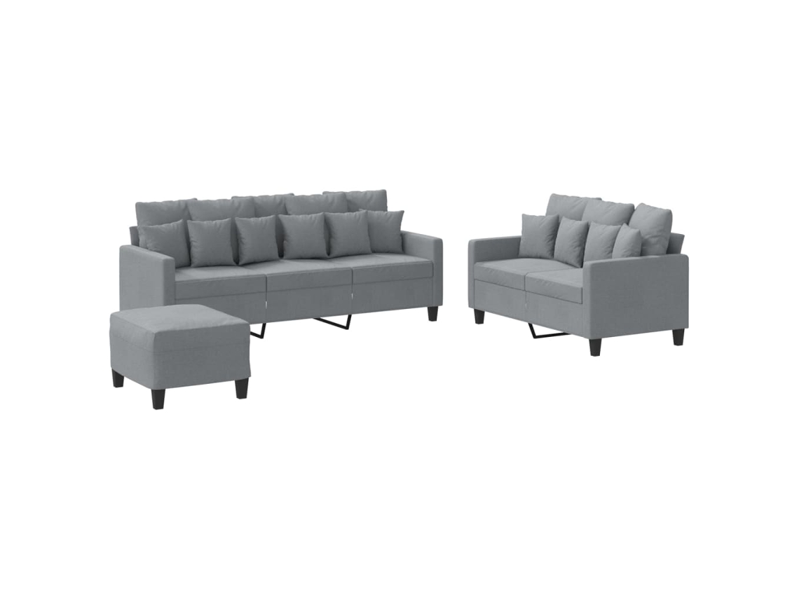 Maison Exclusive - 3 Pcs Conjunto De Sofás Com Almofadões Tecido Cinzento-claro