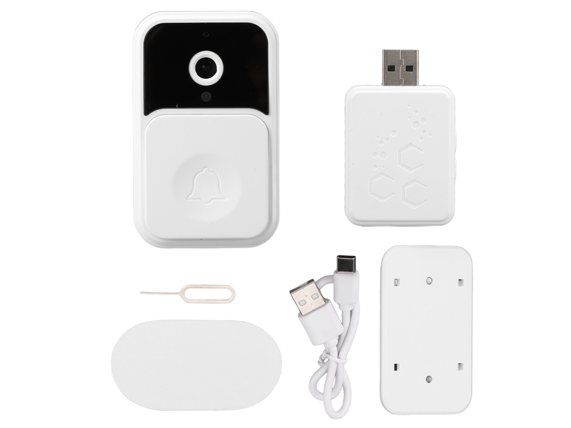 Campainha De Vídeo Wifi Câmera Smart Home Hd Videochamada 128 Gb Campainha De Vídeo Wifi Sem Fio Câmera Com Receptor Ding Dong Branco