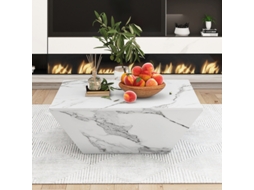 Mesa de centro moderna em formato de tambor, tampo trapezoidal em mármore branco, para sala de estar, 70x70x37cm