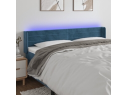 Cabeceira Cama C/ Luzes Led Veludo 203x16x78/88 Cm Azul-escuro