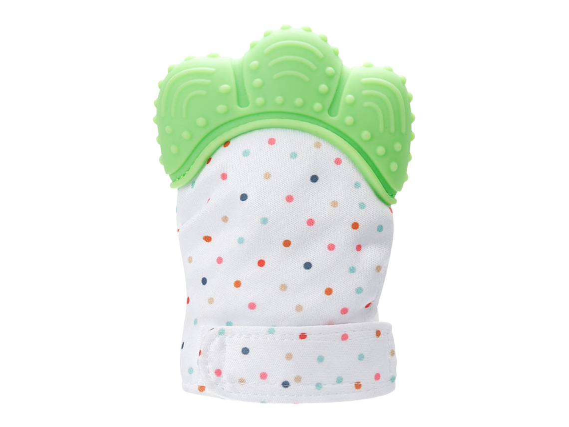 Primerox luva de Dentição Silicone Segura Bebê Previne Arranhões Estimula Som Brinquedo Verde