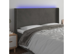 Vidaxl Cabeceira De Cama C/ Led Veludo 203x16x118/128 Cm Cinza-escuro
