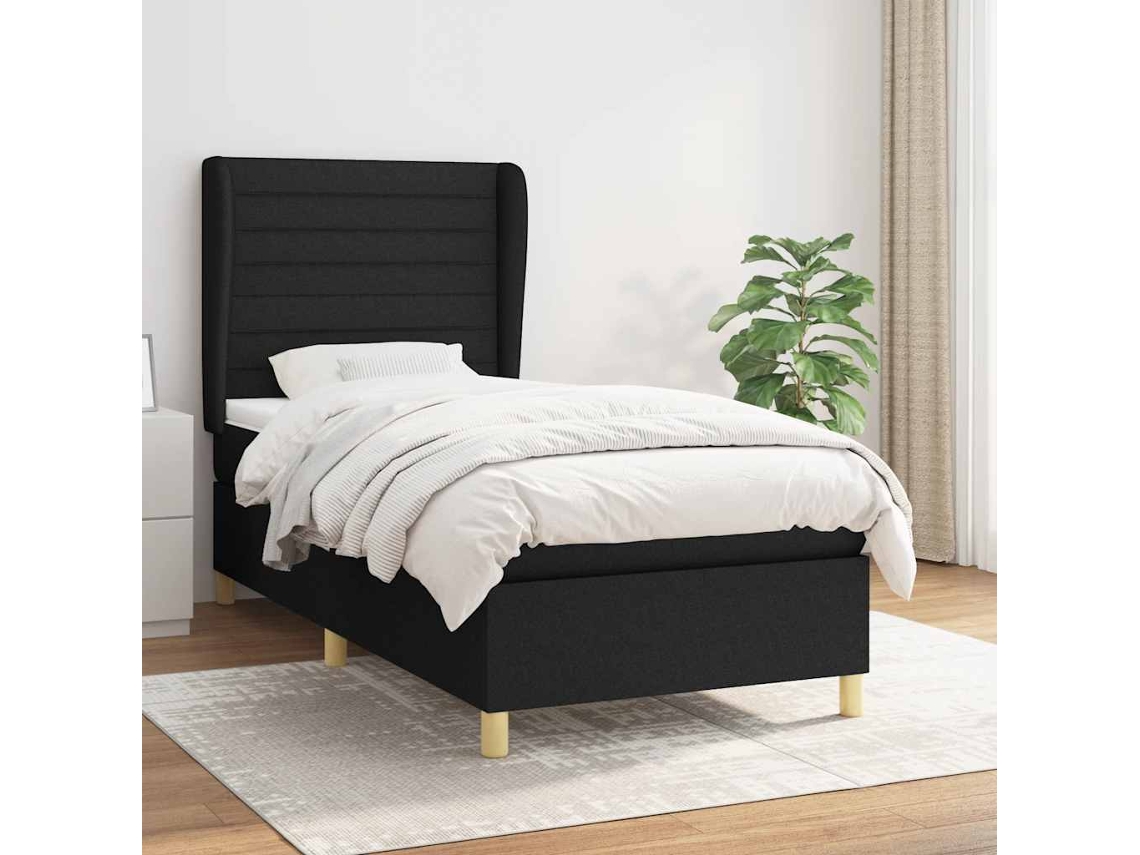 Vidaxl Cama Com Molas/colchão 100x200 Cm Tecido Preto