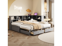 Sofá Madeira Grande Cama Puxável Gavetas Tomada Euro Cinza 90/180x190cm