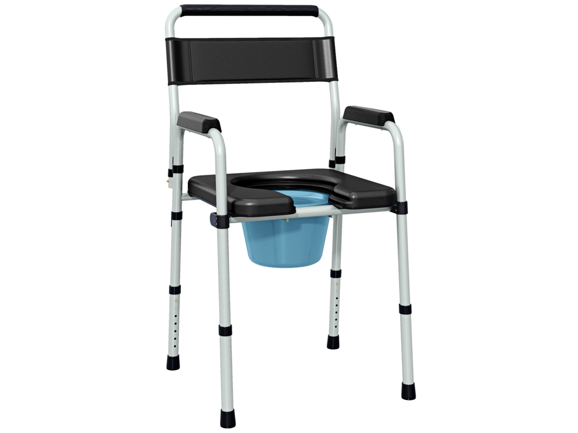 Cadeira Sanitária Dobrável com Assento Antiderrapante, Altura Ajustável, Assento e Apoios de Braço Acolchoados, Capacidade 150 Kg, Preta TOPBRICO