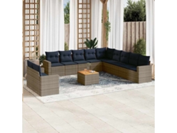 Vidaxl 12 Pcs Conjunto Sofás P/ Jardim C/ Almofadões Vime Pe Cinzento