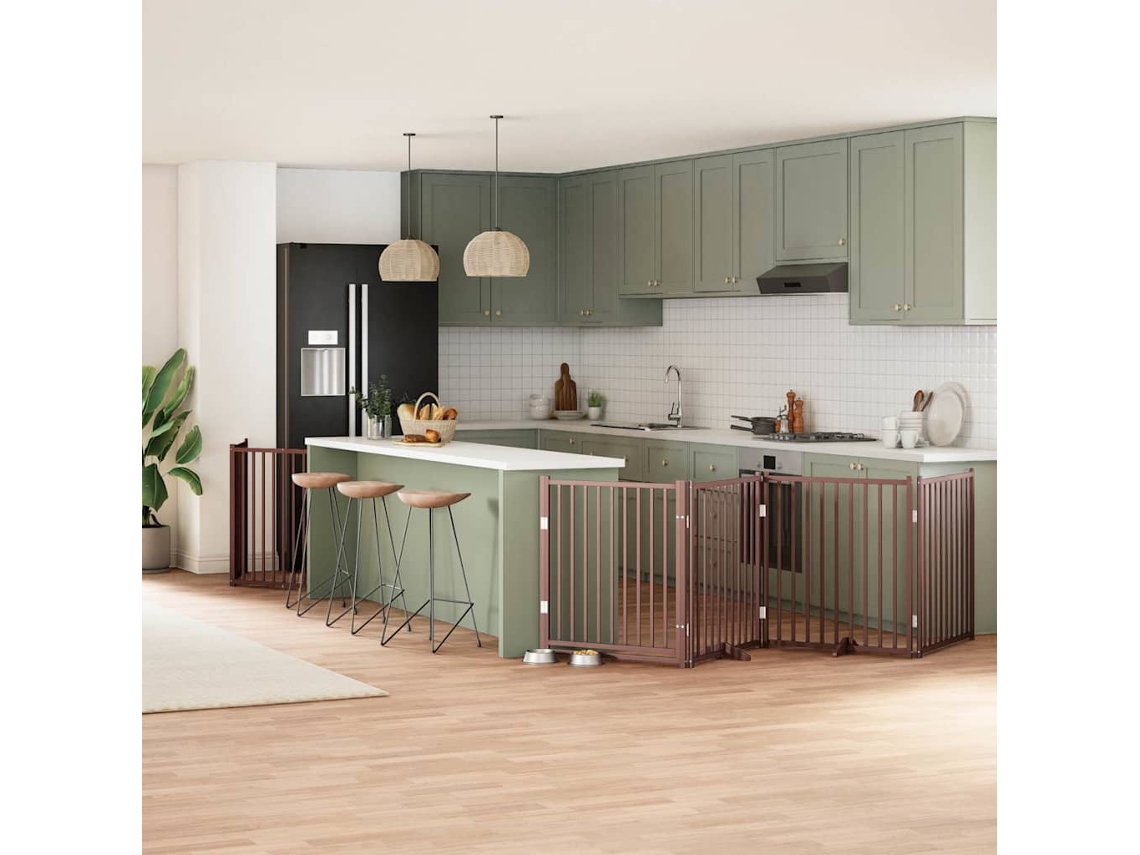 Vidaxl Portão Cães C/ Porta Dobrável 12 Painéis 960 Cm Álamo Castanho