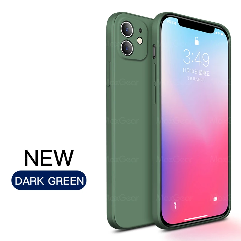 Capa Quadrada De Silicone Líquido (verde Escuro Para Iphone 12 Mini)