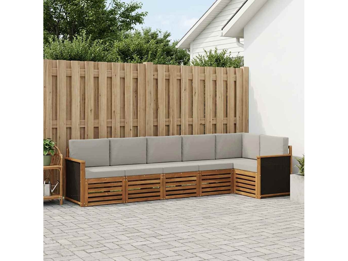 Vidaxl Conjunto De Sofá Sectional 5 Pcs Natural E Cinzento-claro