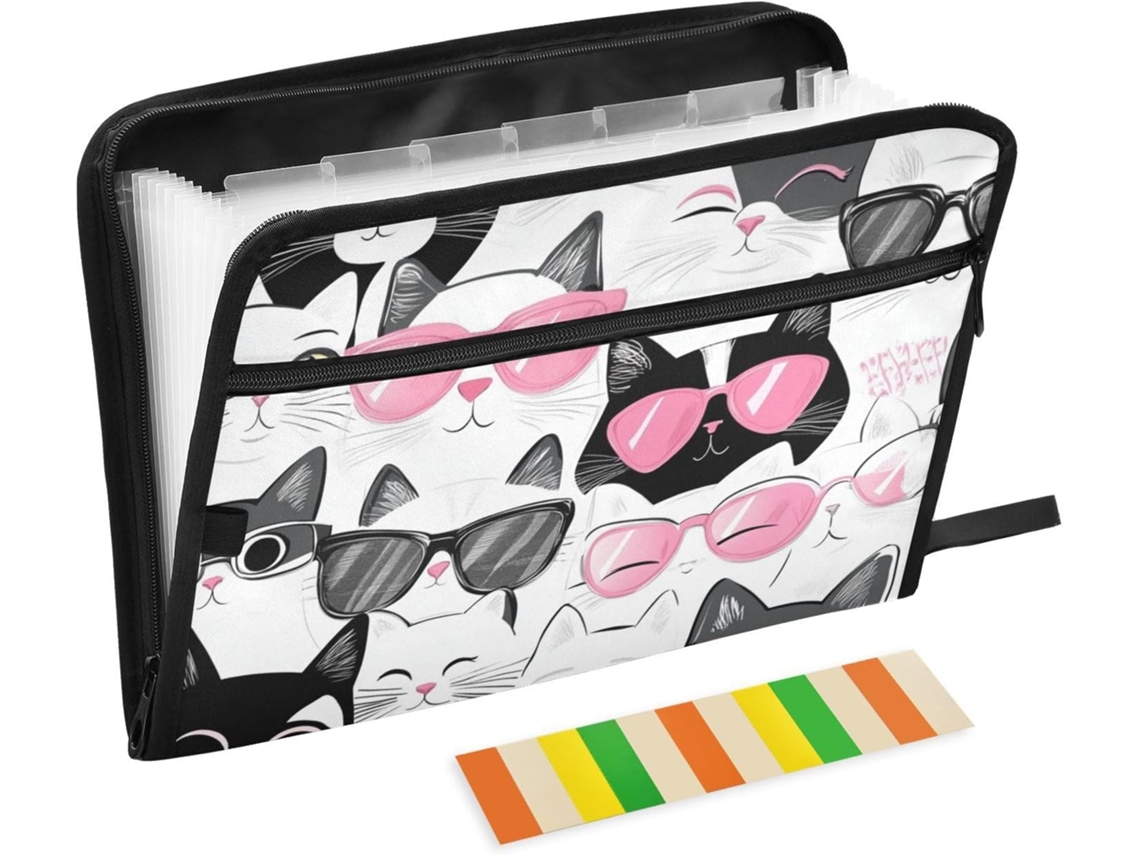 Organizador de Arquivos Sanfonado Preto e Branco com 13 Bolsos A4 Zíper Expansível para Escritório. 30,5 X 43,