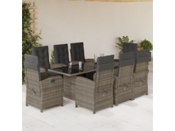 9 Pcs Conjunto De Jantar P/ Jardim C/ Almofadões Vime Pe Cinza Dkd Home Decor
