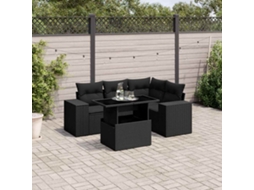 Vidaxl 5 Pcs Conjunto Sofás De Jardim Com Almofadões Vime Pe Preto