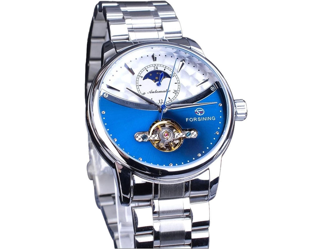 Lurelia Relógio Mecânico Masculino, Automático, Turbilhão, Fase Da Lua, 43 Mm, Aço Inoxidável, Resistente À Água