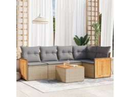 Vidaxl 6 Pcs Conjunto De Sofás P/ Jardim Com Almofadões Vime Pe Bege