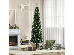 Árvore de Natal Artificial 195 Cm Arbusto com 556 Ramos Slim e 25 Pinhas Base Dobrável Ø54x195 Cm Verde
