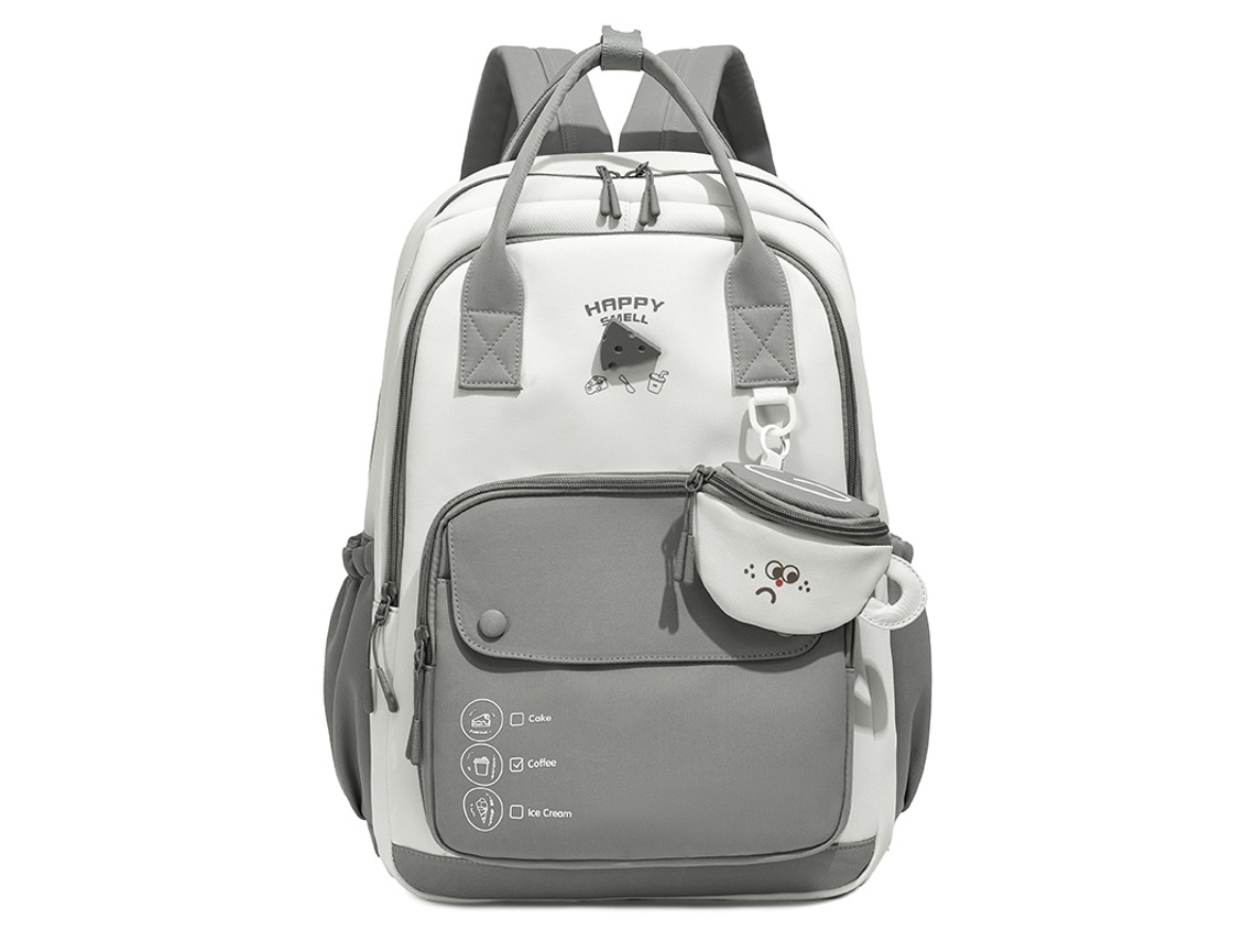 Mochila Estilo Universitário Com Porta-moedas, Impermeável, Grande Capacidade, Adequada Para Uso De Estudantes No Campus Cinza